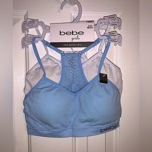 bebe girls 2 pack seamless Bras size M(32) Blue & White with removable pads, NWT